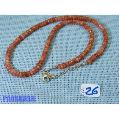 Collier en perles aplaties - pastilles Pierre de Soleil naturelle Q Ex