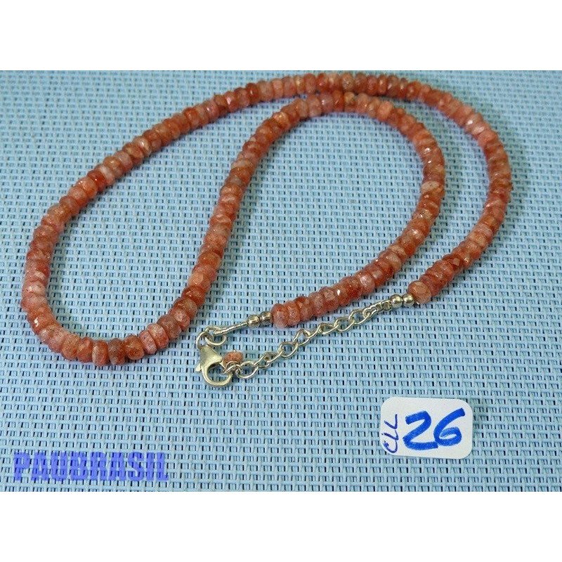 Collier en perles aplaties - pastilles Pierre de Soleil naturelle Q Ex