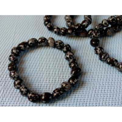 Obsidienne Flocon de Neige Bracelet Pierres Roulées